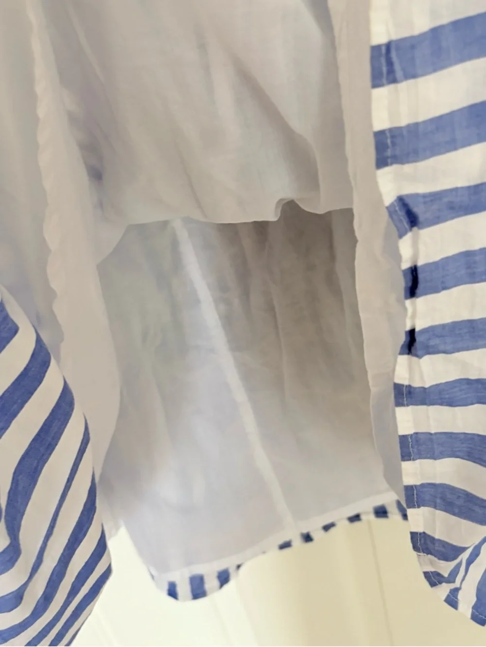 J Crew Factory Tiered midi skirt Sail Blue Stripe Pull on Cotton Preppy Size M - Picture 8 of 13